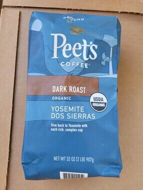 Peet's Organic Dark Roast Yosemite Dos Sierras Ground Coffee 32oz. Best by 1/27